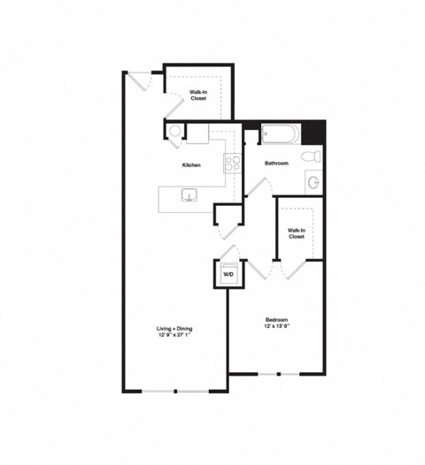 Floor plan for 1 bed, 1 bath, 912 sqft